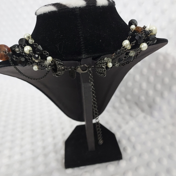 Lia Sophia Vixen Necklace Multi Strand Hematite Chain Amber Pearls - Picture 5 of 6